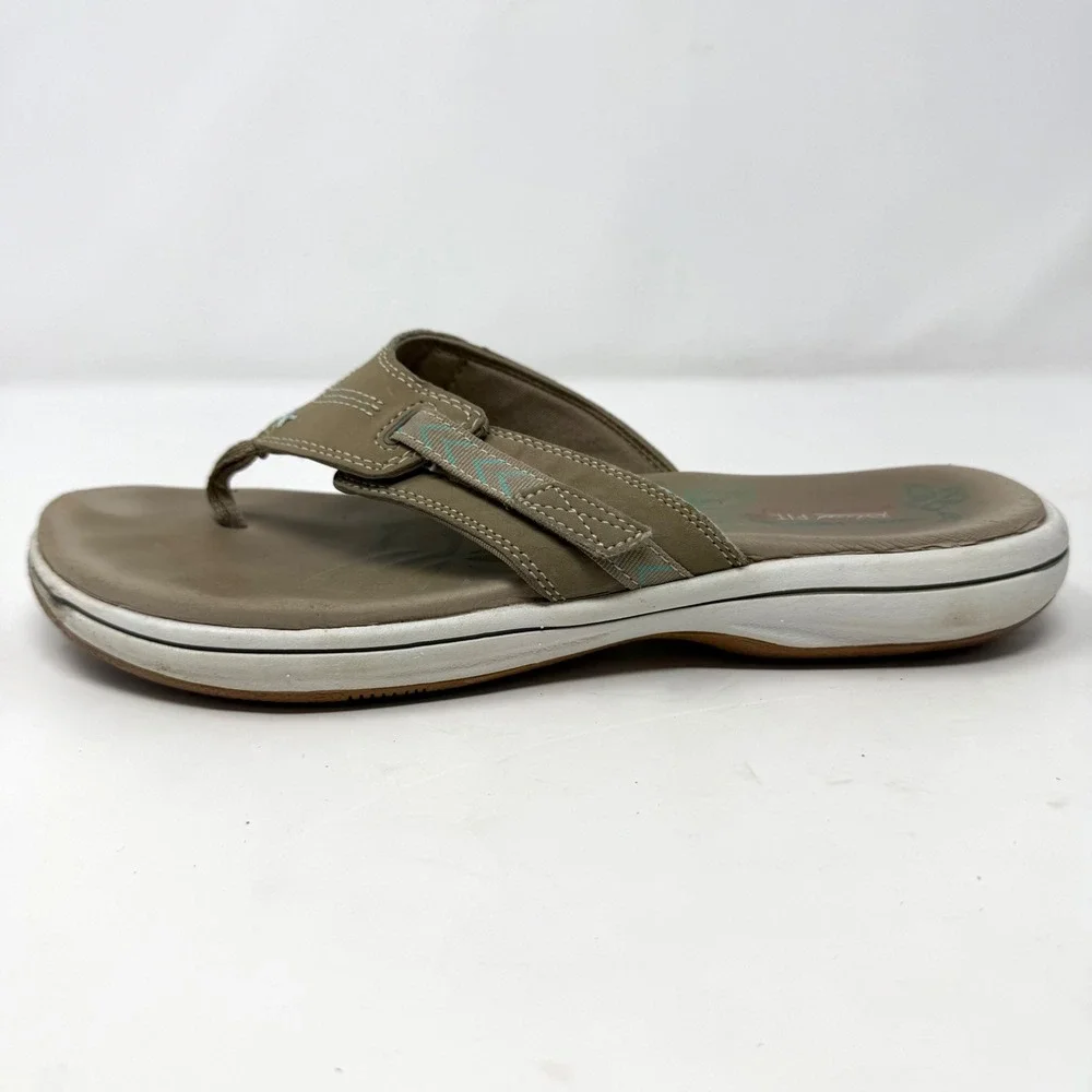 Skechers Bayshore Flip Flop Relaxed Fit Memory Foam Taupe Thong Sandals Women 10